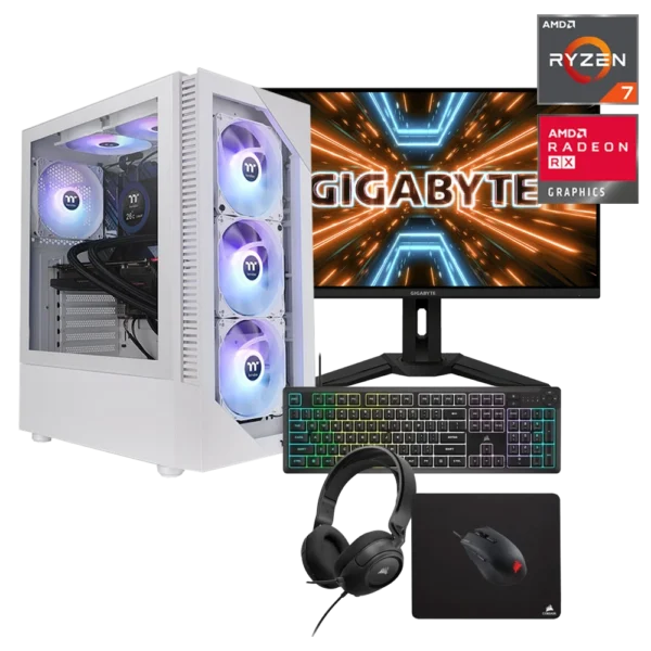 JD GAMING PACK - PC PRO BLANCO RYZEN 7 5700X 3D / 32GB / 1TB / RX 7900XTX + MONITOR, RATON, TECLADO, ALFOMBRILLA + AURICULARES