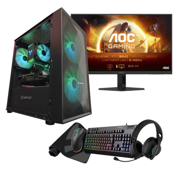 JD GAMING PACK - PC BASIC NEGRO RYZEN 5 5500 / 16GB / 500GB / RX 6500XT + MONITOR, RATON, TECLADO, ALFOMBRILLA Y AURICULARES